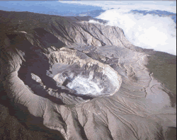 The main crater on the Poas volcano lies near the centre of the pressure caldera.
